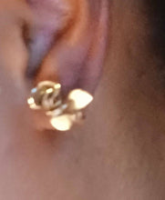 Load image into Gallery viewer, Antique Gold Rose Cluster Stud Clip On Earrings 1950s screwback
