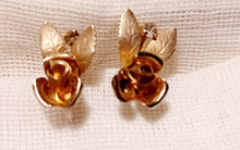 Load image into Gallery viewer, Antique Gold Rose Cluster Stud Clip On Earrings 1950s screwback
