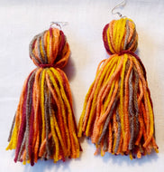 Extra Large Handmade Yarn Tassel Earrings multi color