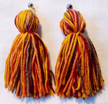 Load image into Gallery viewer, Clip on Extra Large Handmade Yarn Tassel Earrings multi color
