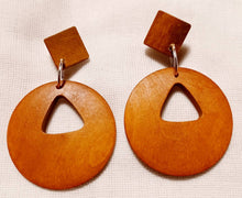 Load image into Gallery viewer, Natural Wood Boho Geometric Design Earrings pierced ears
