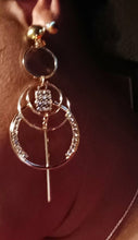 Load image into Gallery viewer, Handmade gold Metal and rhinestone Multi Hoop Clip On Earrings
