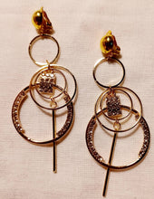 Load image into Gallery viewer, Handmade gold Metal and rhinestone Multi Hoop Clip On Earrings
