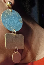 Load image into Gallery viewer, Large Handpainted Handmade large Natural Wood Geometric Design Clip On Earrings
