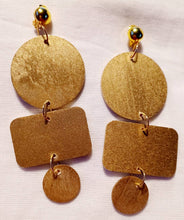 Load image into Gallery viewer, Large Handpainted Handmade large Natural Wood Geometric Design Clip On Earrings
