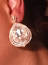 Load image into Gallery viewer, Blingy Runway Chunky gold Metal Rhinestone  Cluster Clip On Earrings gold and dark green
