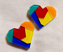 Load image into Gallery viewer, Abstract Pop Art Acrylic Heart Earrings pierced ears
