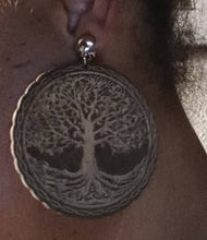 Load image into Gallery viewer, Natural Wood Tree of Life Clip On Dangle Earrings
