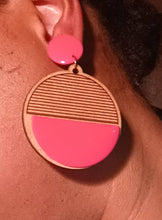 Load image into Gallery viewer, Minimalist Faux Wood and Acrylic Clip on  Earrings handmade
