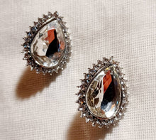 Load image into Gallery viewer, Large Chunky Crystal Stud Clip On Earrings silver
