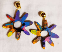 Load image into Gallery viewer, Handpainted Abstract Clip On Adinkra Symbol Afrocentric Wooden Earrings
