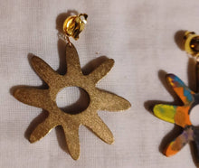 Load image into Gallery viewer, Handpainted Abstract Clip On Adinkra Symbol Afrocentric Wooden Earrings
