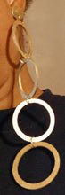 Load image into Gallery viewer, Extra Long 7 inch Handmade handpainted  Wooden hoop Earrings gold pierced ears
