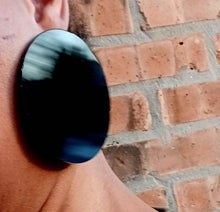 Load image into Gallery viewer, Handmade Minimalist Large Black acrylic Disc Earrings pierced ears
