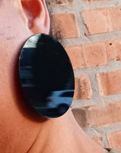 Load image into Gallery viewer, Handmade Minimalist Large Black acrylic Disc Earrings pierced ears
