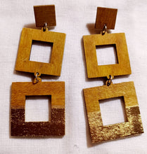 Load image into Gallery viewer, Handmade handpainted Natural Wood Geometric Earrings Clip on
