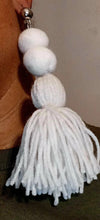 Load image into Gallery viewer, Clip on Extra Large Handmade felted wood and Yarn Tassel Earrings off white
