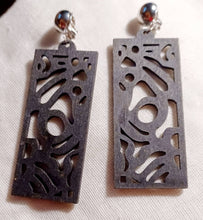 Load image into Gallery viewer, Natural Wood Abstract Modern Clip On Dangle Earrings
