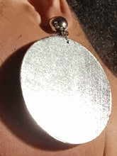 Load image into Gallery viewer, Large 3 inch  Wooden Disc Clip on Earrings Silver
