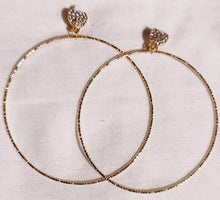 Load image into Gallery viewer, Large gold Metal and rhinestone Hoop Clip On Earrings
