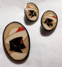 Load image into Gallery viewer, Vintage Handmade Cameo Clip On Earrings and matching Brooch rare set
