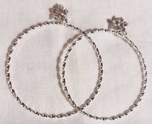 Load image into Gallery viewer, Large Silver Metal and rhinestone Hoop Clip On Earrings
