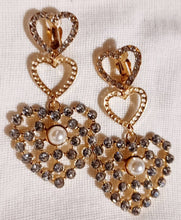 Load image into Gallery viewer, Handmade Clip On Blingy Heart  Dangle Earrings
