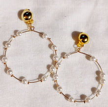 Load image into Gallery viewer, Handmade faux pearl Beaded Hoop Clip On Earrings
