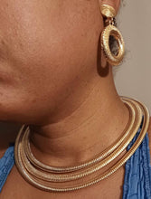 Load image into Gallery viewer, Gold multi layer snake Metal  Chain Necklace and Clip On Earrings Set
