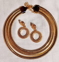 Load image into Gallery viewer, Gold multi layer snake Metal  Chain Necklace and Clip On Earrings Set
