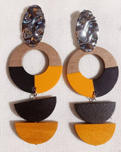 Load image into Gallery viewer, Handmade Minimalist 3 tone wooden Earrings (pierced ears)
