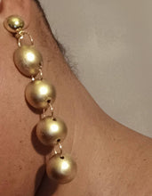 Load image into Gallery viewer, Handmade Gold wooden Ball Dangle Clip On Earrings
