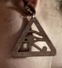 Load image into Gallery viewer, Egyptian Eye of Horus Wooden Earrings pierced ears
