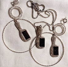 Load image into Gallery viewer, Handmade Rhinestone Afro comb Clip on Earrings and necklace set
