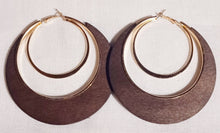 Load image into Gallery viewer, Extra large Wood and Metal Hoop Earrings Brown
