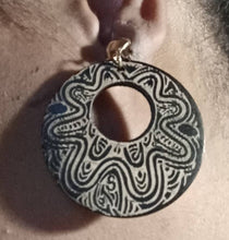 Load image into Gallery viewer, Natural Wood Boho  Dangle Earrings black pierced ears

