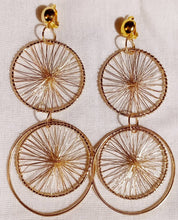 Load image into Gallery viewer, Handmade Long Gold Metal Multi Hoop Clip On Earrings 5 inch
