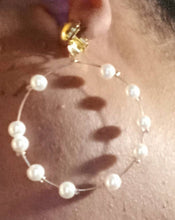 Load image into Gallery viewer, Handmade faux pearl Beaded Hoop Clip On Earrings
