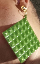 Load image into Gallery viewer, Large Hammered Metal Dangle Clip On Earrings green
