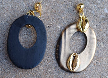 Load image into Gallery viewer, Abstract Handpainted Wooden Clip On Earrings, Unique Statement Jewelry
