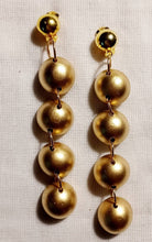 Load image into Gallery viewer, Handmade Gold wooden Ball Dangle Clip On Earrings
