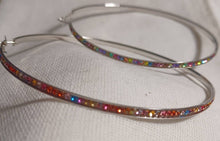 Load image into Gallery viewer, Xl colorful Rhinestone Hoop Earrings pierced ears
