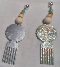 Load image into Gallery viewer, Handpainted Natural Wood Afro Pick Clip On Dangle Earrings
