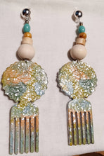 Load image into Gallery viewer, Handpainted Natural Wood Afro Pick Clip On Dangle Earrings
