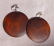 Load image into Gallery viewer, Natural Wood Clip On Dangle Earrings dark brown
