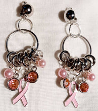 Load image into Gallery viewer, Clip On  pink ribbon Breast Cancer Awareness earrings

