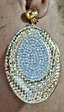 Load image into Gallery viewer, large Hammered Metal and rhinestone Disc Clip On Earrings Gold
