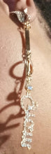 Load image into Gallery viewer, Instagram ready Handmade Rhinestone Gram statement dangle Clip On Earrings gold
