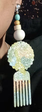 Load image into Gallery viewer, Handpainted Natural Wood Afro Pick Clip On Dangle Earrings
