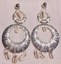 Load image into Gallery viewer, Large Handmade Cowrie Shell Hoop Clip On  Earrings
